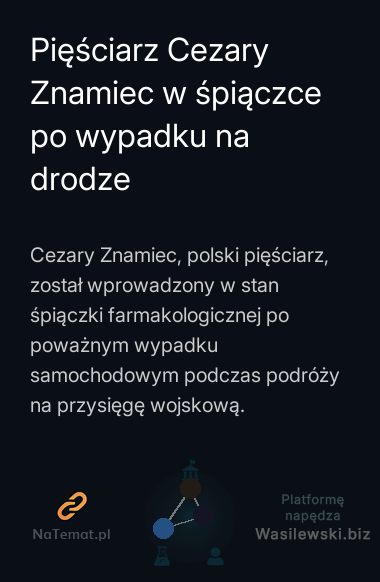 Pięściarz Cezary Znamiec w śpiączce po wypadku na drodze